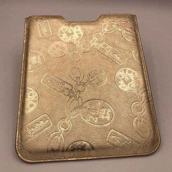 Henri Bendel Metallic Gold Embossed IPad/Tablet Case Sleeve Travel for Tech - Picture 1 of 9